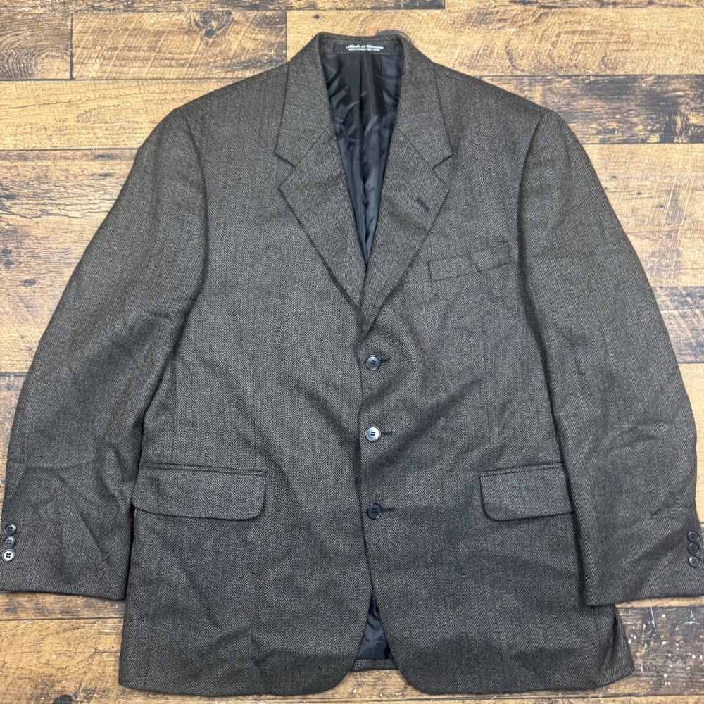 Croft‎ & Barrow Mens 46R Lambs Wool Cashmere Blend Sport Coat Blazer Herringbone